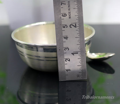 999 pure sterling silver handmade solid silver bowl and spoon, silver has antibacterial properties, keep stay healthy, silver vessels sv24 - TRIBAL ORNAMENTS