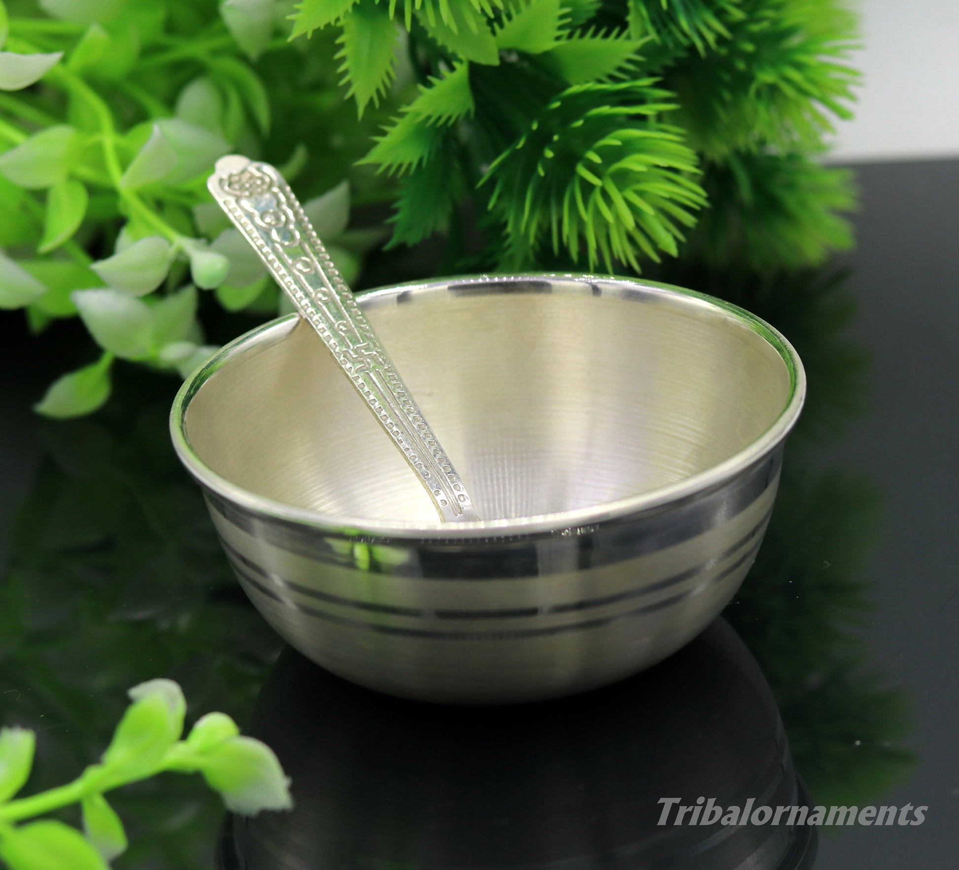999 pure sterling silver handmade solid silver bowl and spoon, silver has antibacterial properties, keep stay healthy, silver vessels sv24 - TRIBAL ORNAMENTS