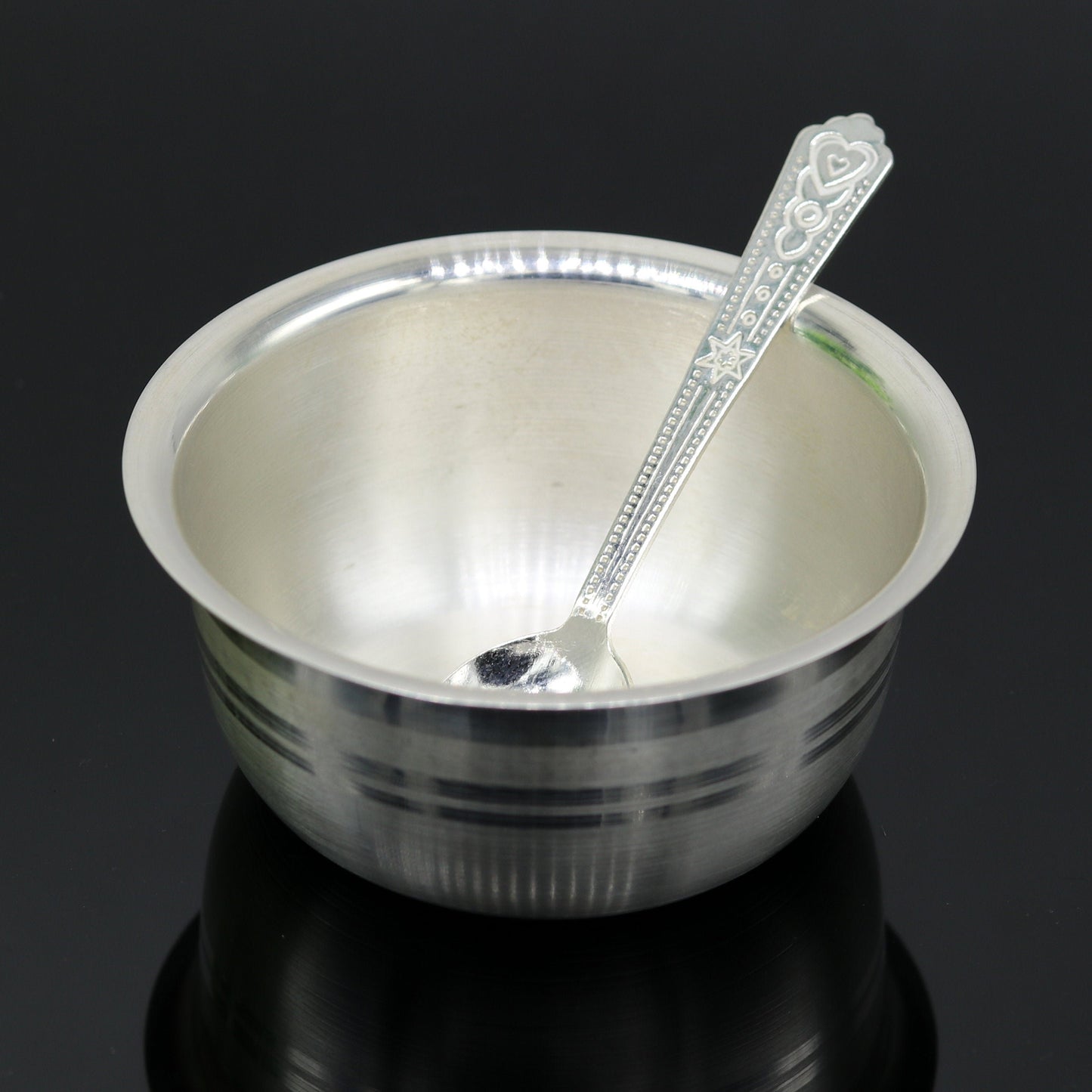 999 pure sterling silver handmade solid silver bowl and spoon, silver has antibacterial properties, keep stay healthy, silver vessels sv63 - TRIBAL ORNAMENTS