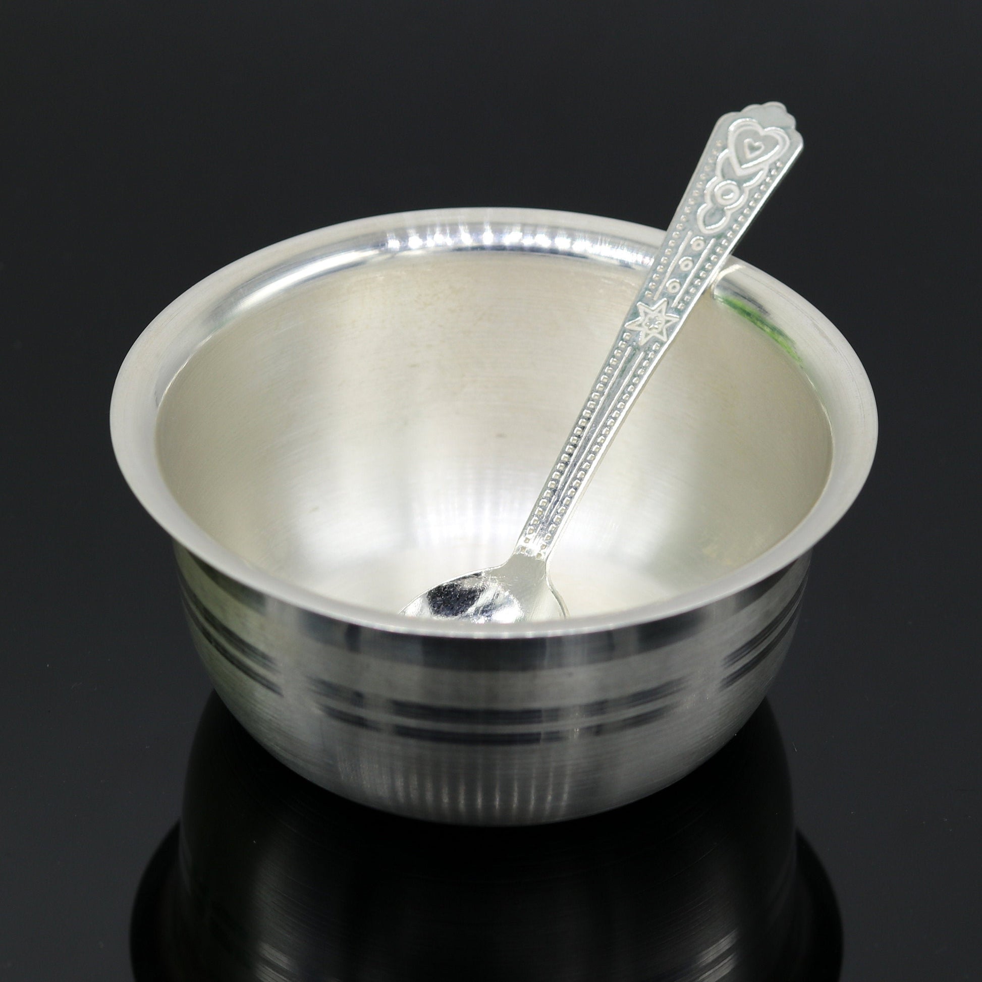 999 pure sterling silver handmade solid silver bowl and spoon, silver has antibacterial properties, keep stay healthy, silver vessels sv63 - TRIBAL ORNAMENTS