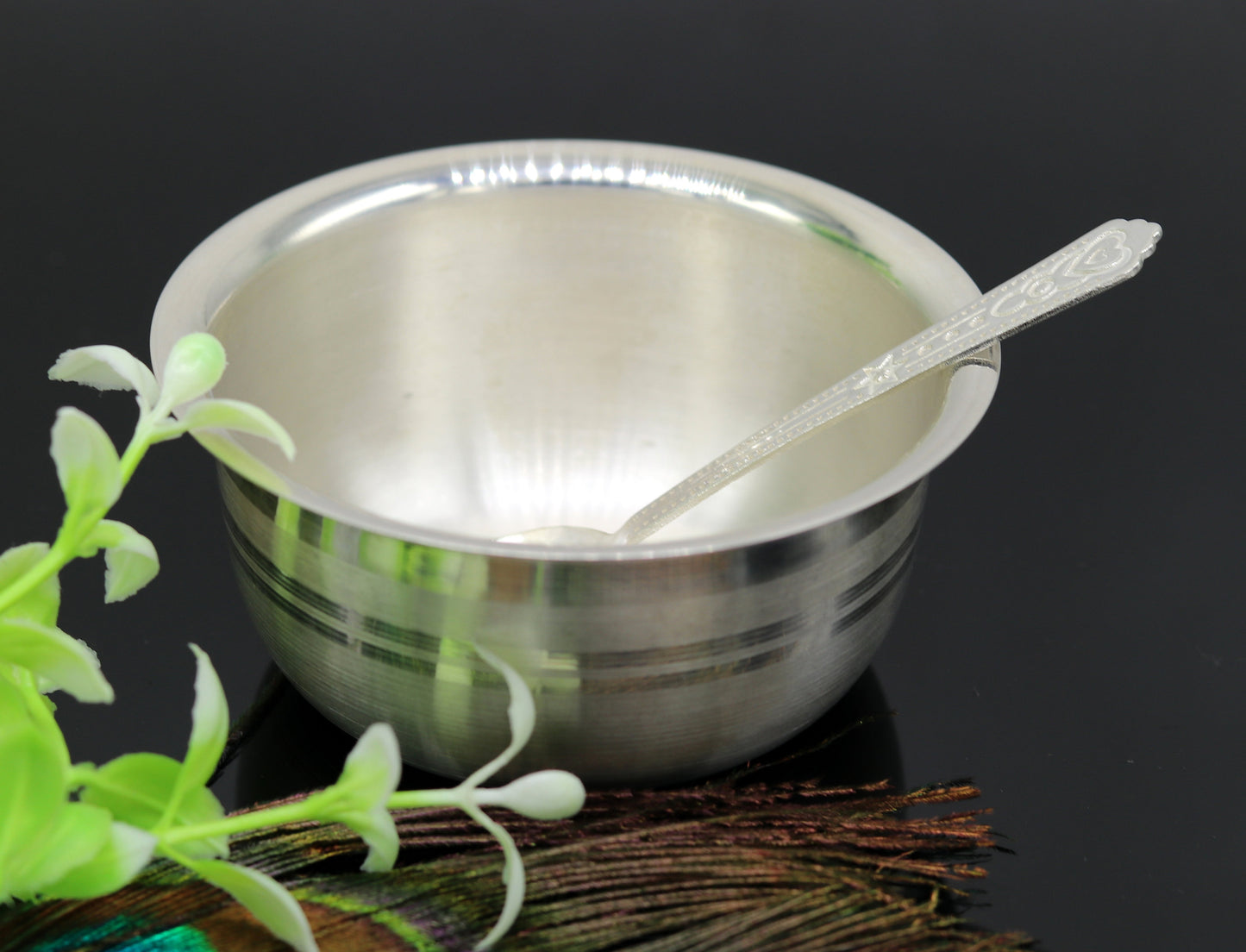 999 pure sterling silver handmade solid silver bowl and spoon, silver has antibacterial properties, keep stay healthy, silver vessels sv63 - TRIBAL ORNAMENTS