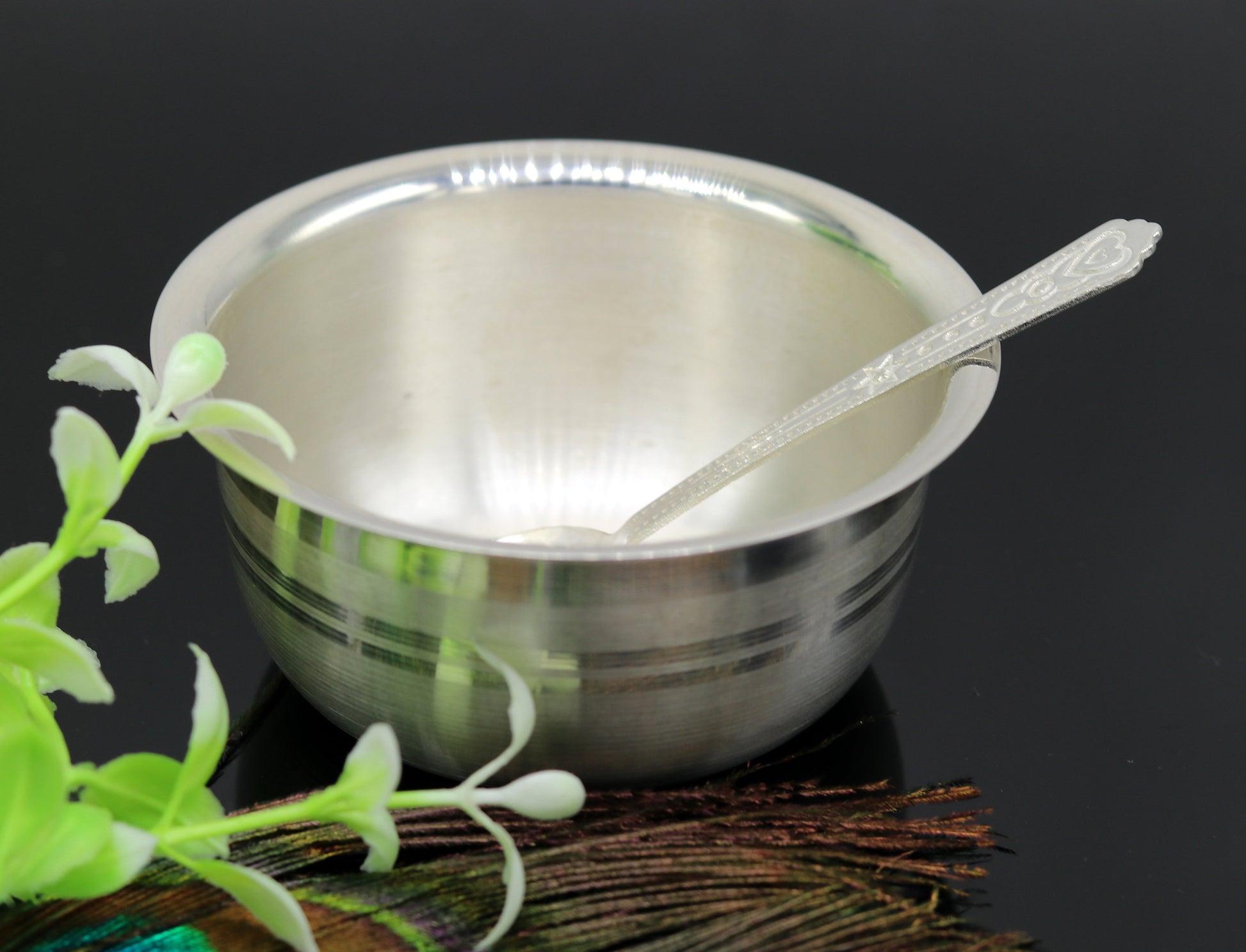 999 pure sterling silver handmade solid silver bowl and spoon, silver has antibacterial properties, keep stay healthy, silver vessels sv63 - TRIBAL ORNAMENTS