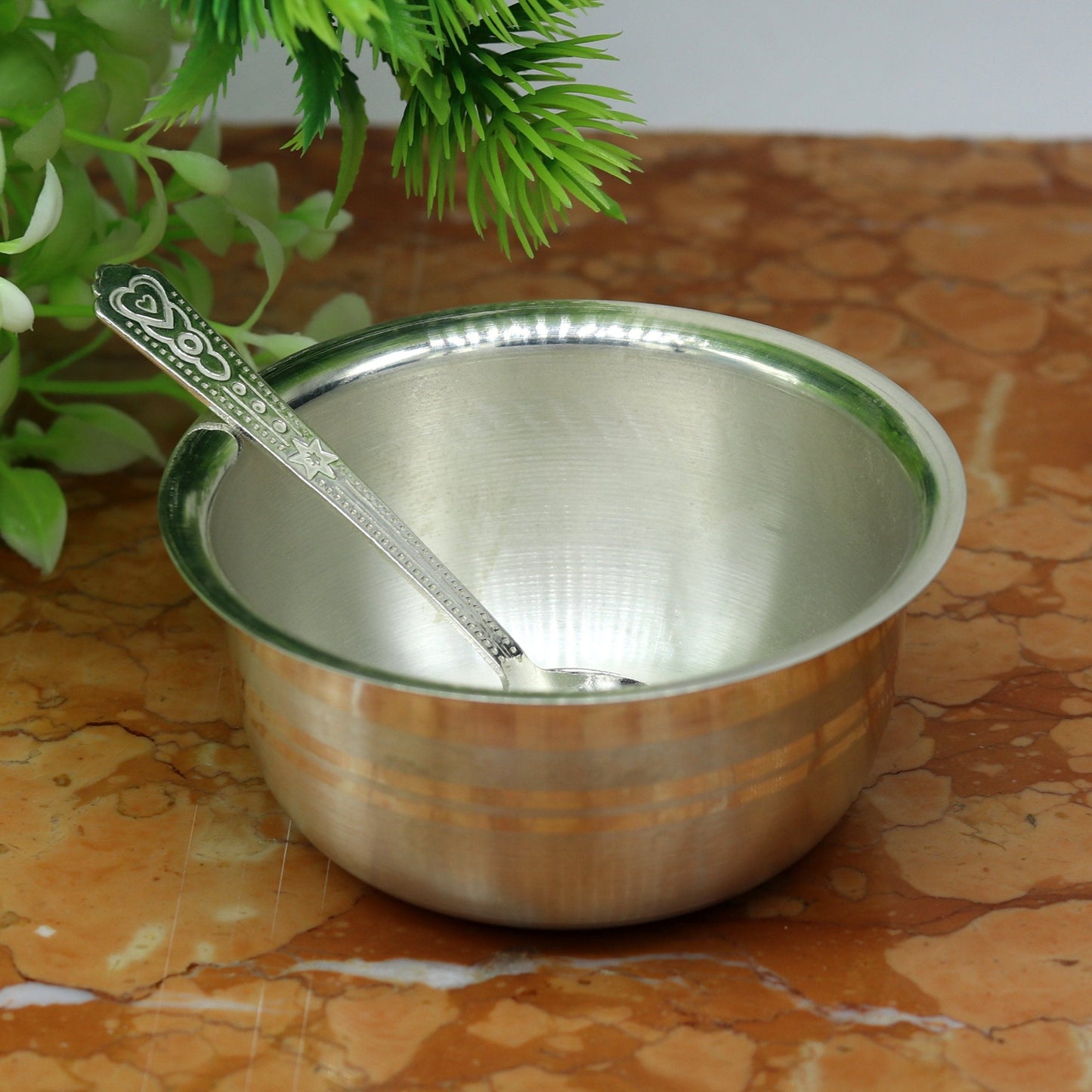 999 pure sterling silver handmade solid silver bowl and spoon, silver has antibacterial properties, keep stay healthy, silver vessels sv63 - TRIBAL ORNAMENTS