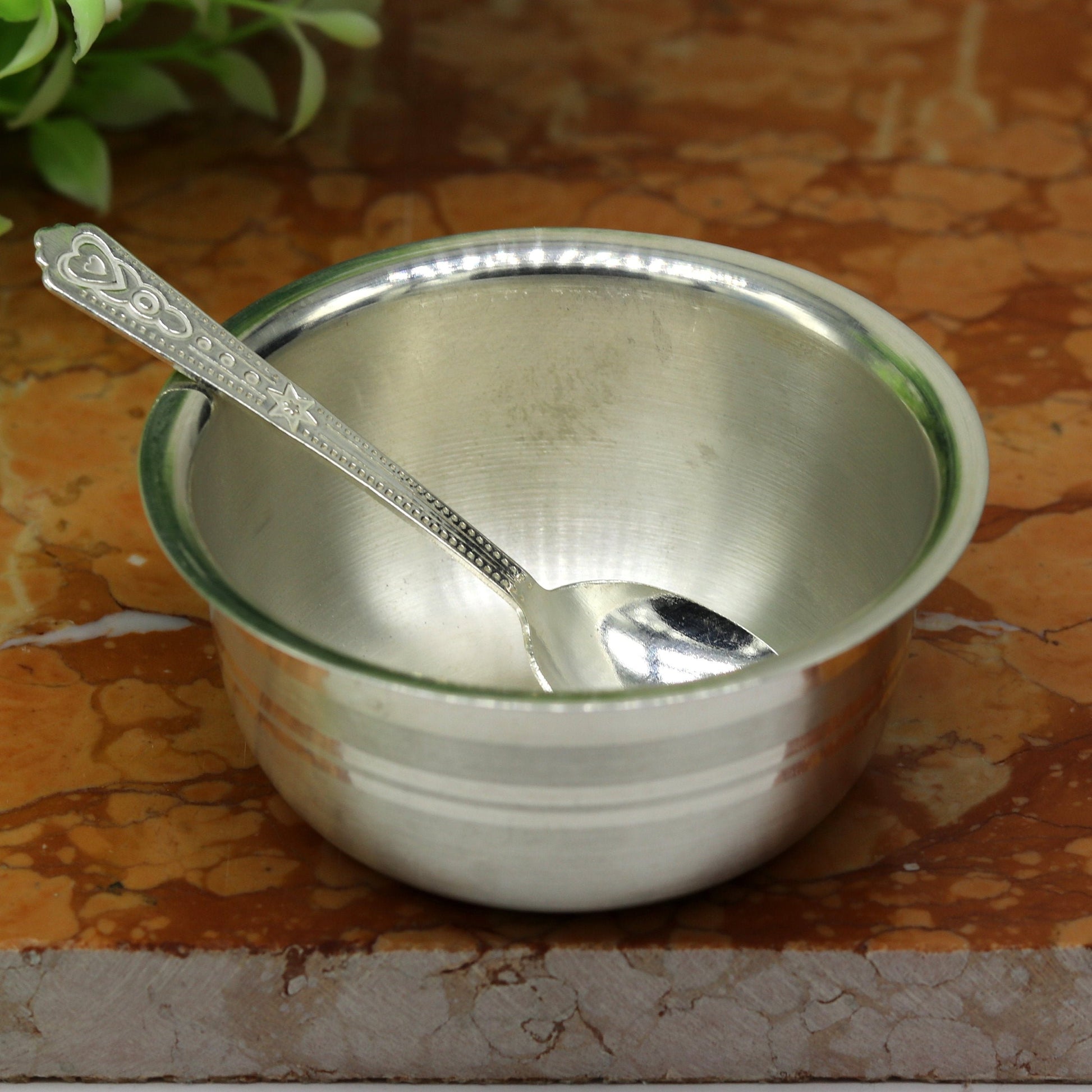 999 pure sterling silver handmade solid silver bowl and spoon, silver has antibacterial properties, keep stay healthy, silver vessels sv63 - TRIBAL ORNAMENTS