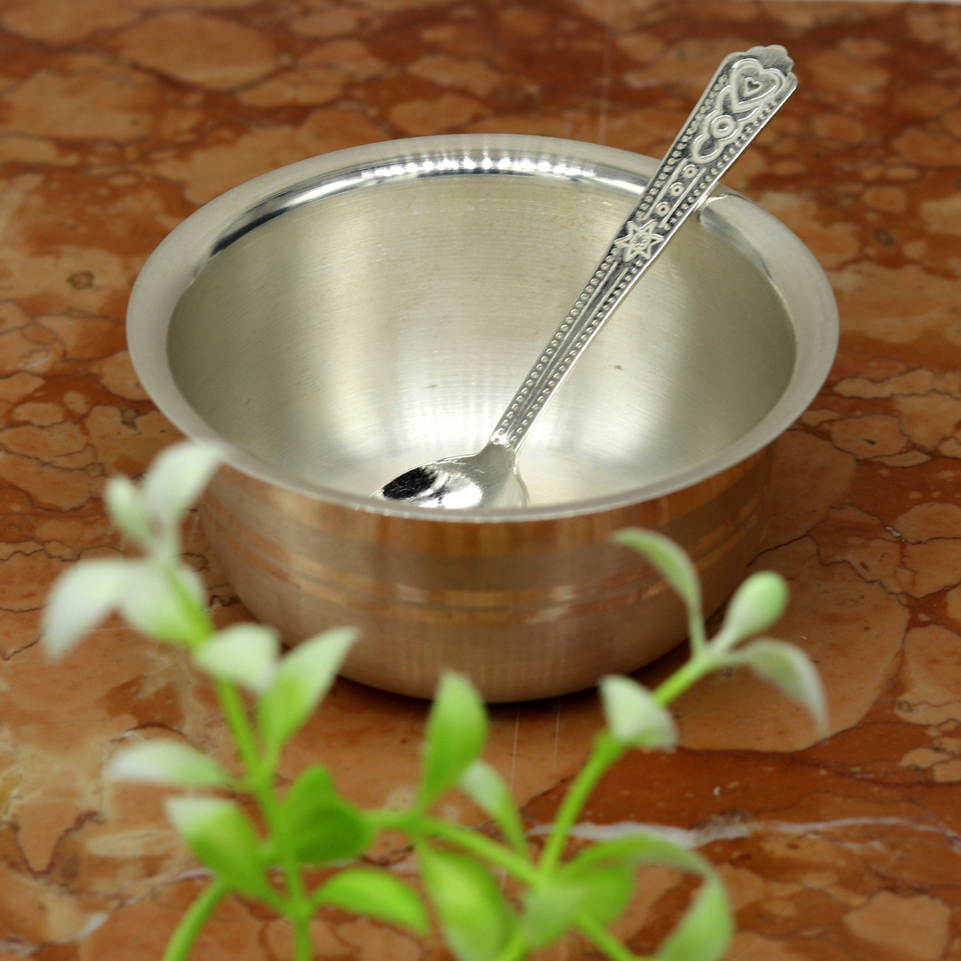 999 pure sterling silver handmade solid silver bowl and spoon, silver has antibacterial properties, keep stay healthy, silver vessels sv63 - TRIBAL ORNAMENTS