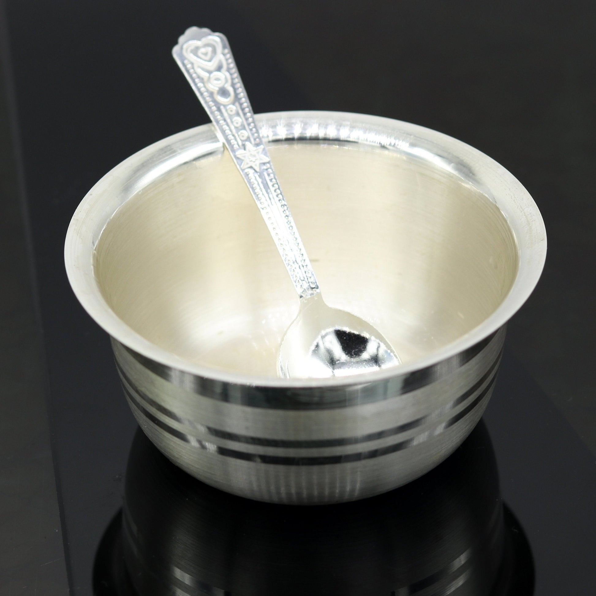 999 pure sterling silver handmade solid silver bowl and spoon, silver has antibacterial properties, keep stay healthy, silver vessels sv63 - TRIBAL ORNAMENTS
