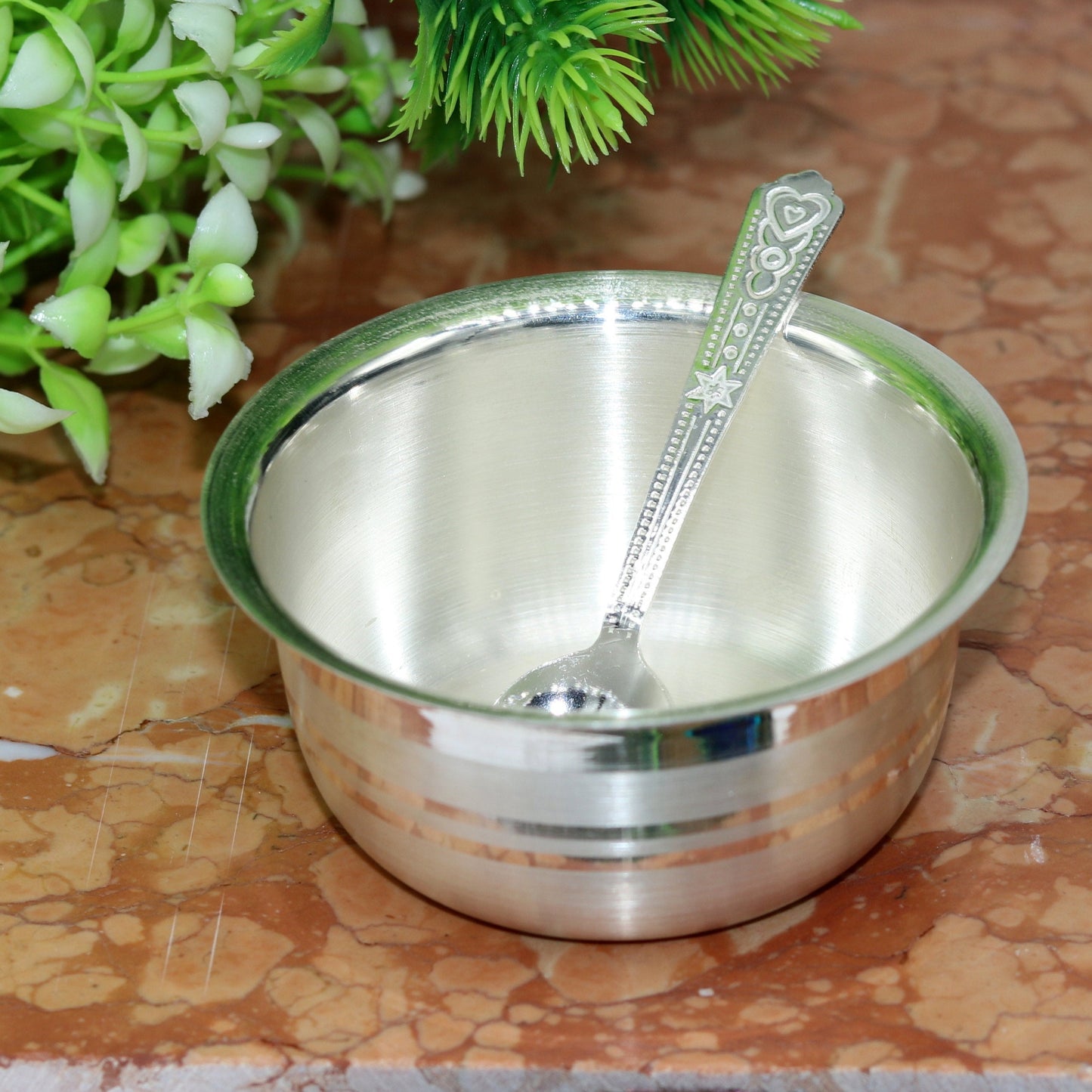 999 pure sterling silver handmade solid silver bowl and spoon, silver has antibacterial properties, keep stay healthy, silver vessels sv64 - TRIBAL ORNAMENTS