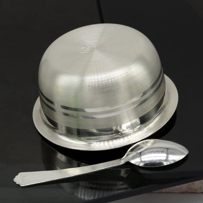 999 pure sterling silver handmade solid silver bowl and spoon, silver has antibacterial properties, keep stay healthy, silver vessels sv64 - TRIBAL ORNAMENTS