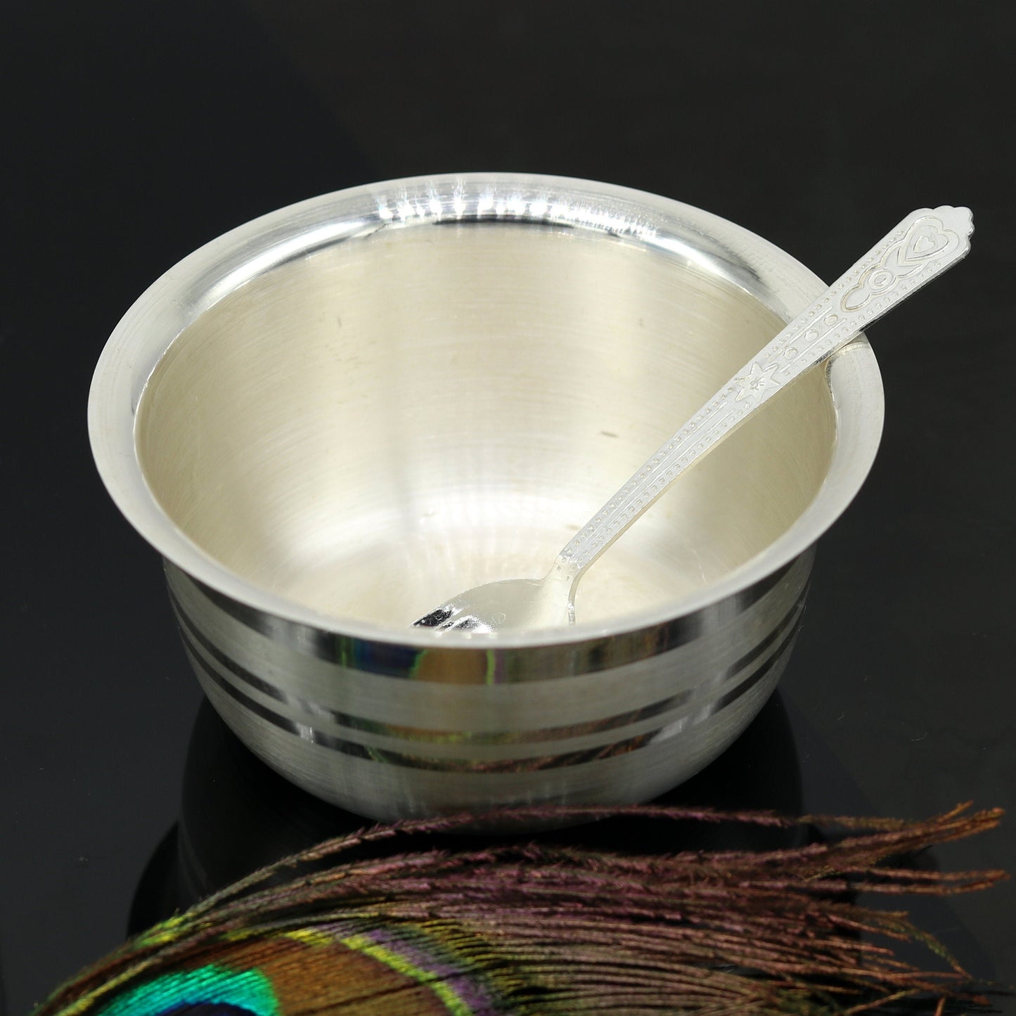 999 pure sterling silver handmade solid silver bowl and spoon, silver has antibacterial properties, keep stay healthy, silver vessels sv64 - TRIBAL ORNAMENTS