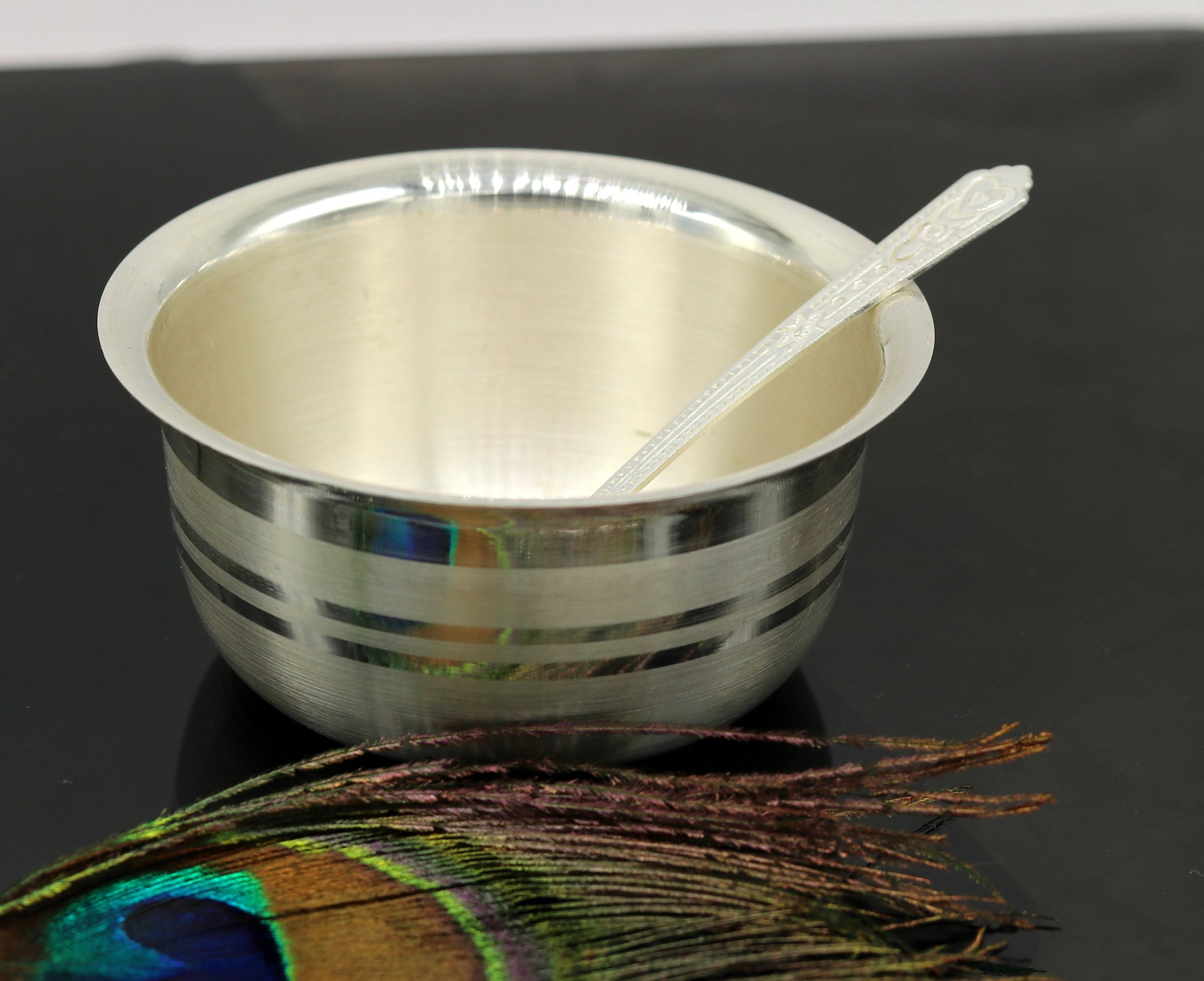 999 pure sterling silver handmade solid silver bowl and spoon, silver has antibacterial properties, keep stay healthy, silver vessels sv64 - TRIBAL ORNAMENTS