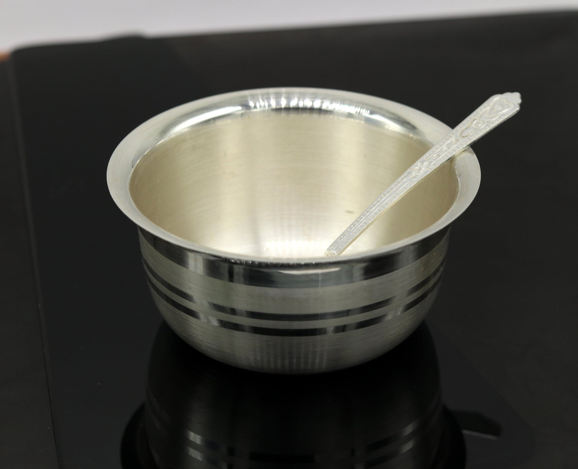 999 pure sterling silver handmade solid silver bowl and spoon, silver has antibacterial properties, keep stay healthy, silver vessels sv64 - TRIBAL ORNAMENTS