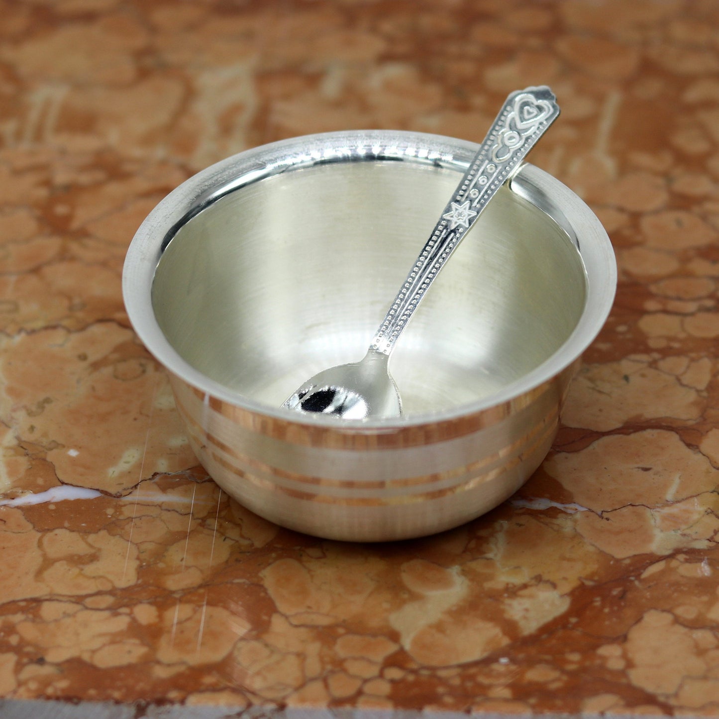 999 pure sterling silver handmade solid silver bowl and spoon, silver has antibacterial properties, keep stay healthy, silver vessels sv64 - TRIBAL ORNAMENTS