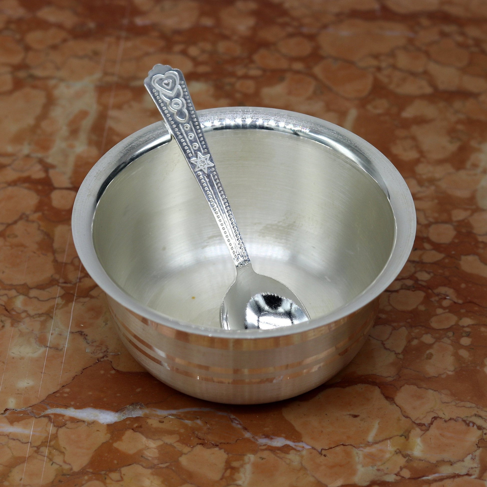 999 pure sterling silver handmade solid silver bowl and spoon, silver has antibacterial properties, keep stay healthy, silver vessels sv64 - TRIBAL ORNAMENTS
