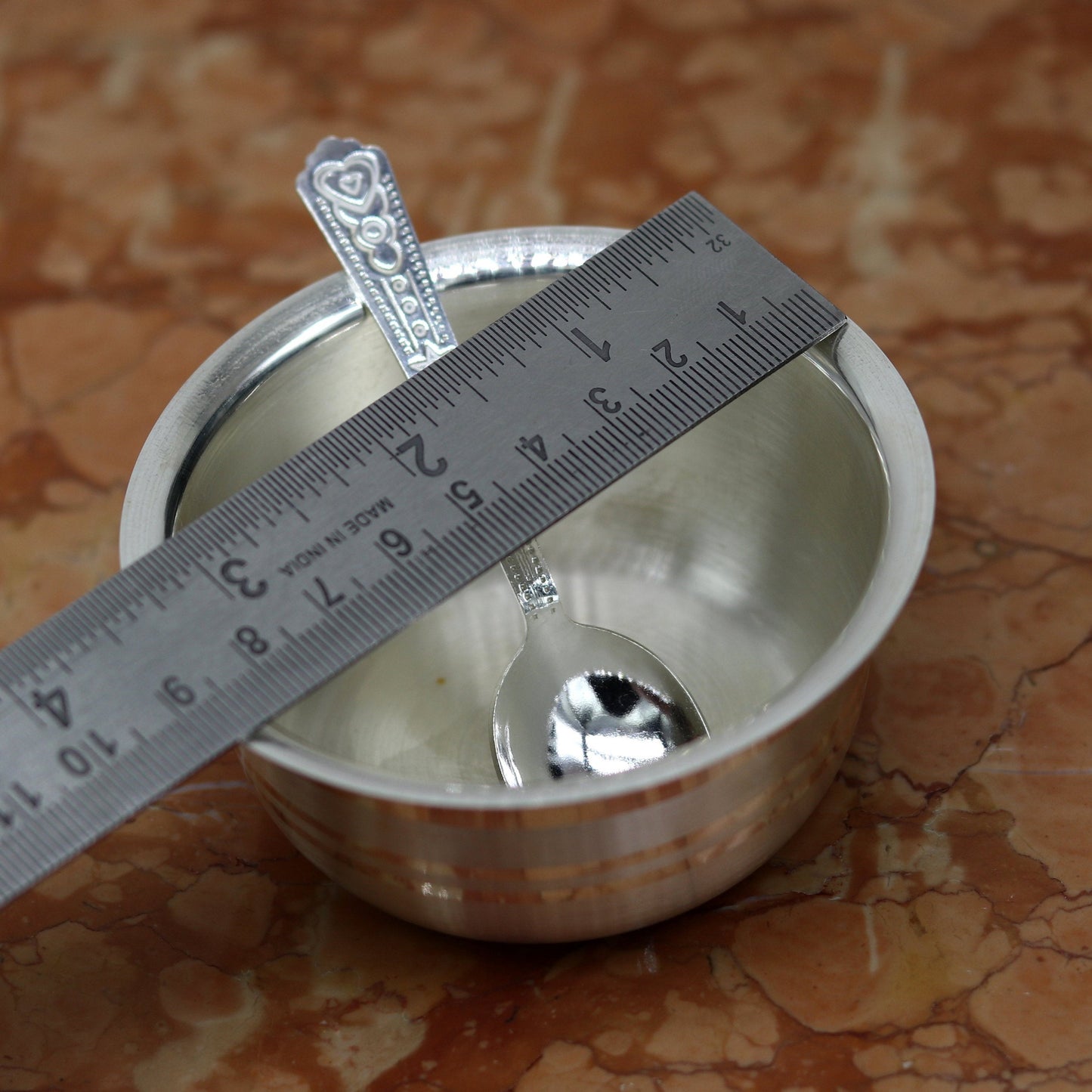 999 pure sterling silver handmade solid silver bowl and spoon, silver has antibacterial properties, keep stay healthy, silver vessels sv64 - TRIBAL ORNAMENTS