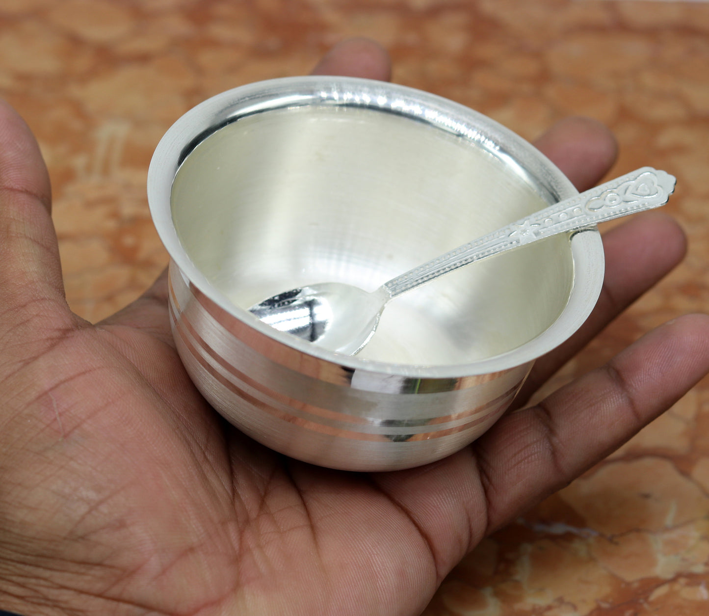 999 pure sterling silver handmade solid silver bowl and spoon, silver has antibacterial properties, keep stay healthy, silver vessels sv64 - TRIBAL ORNAMENTS