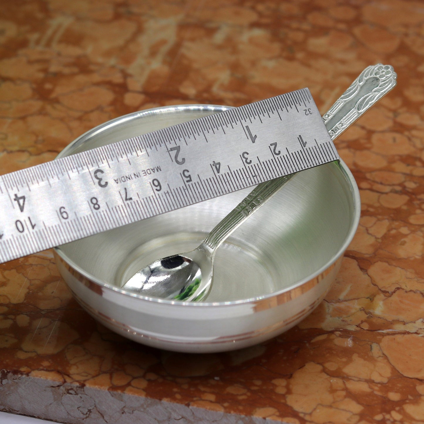 999 pure sterling silver handmade solid silver bowl and spoon, silver has antibacterial properties, keep stay healthy, silver vessels sv65 - TRIBAL ORNAMENTS