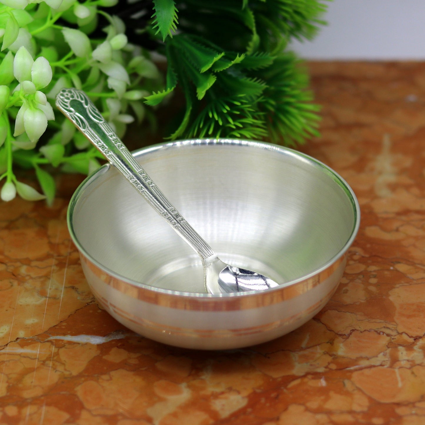 999 pure sterling silver handmade solid silver bowl and spoon, silver has antibacterial properties, keep stay healthy, silver vessels sv66 - TRIBAL ORNAMENTS