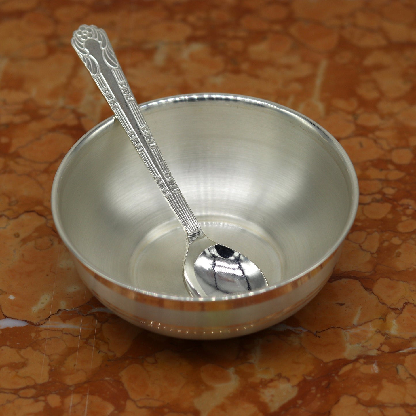 999 pure sterling silver handmade solid silver bowl and spoon, silver has antibacterial properties, keep stay healthy, silver vessels sv66 - TRIBAL ORNAMENTS