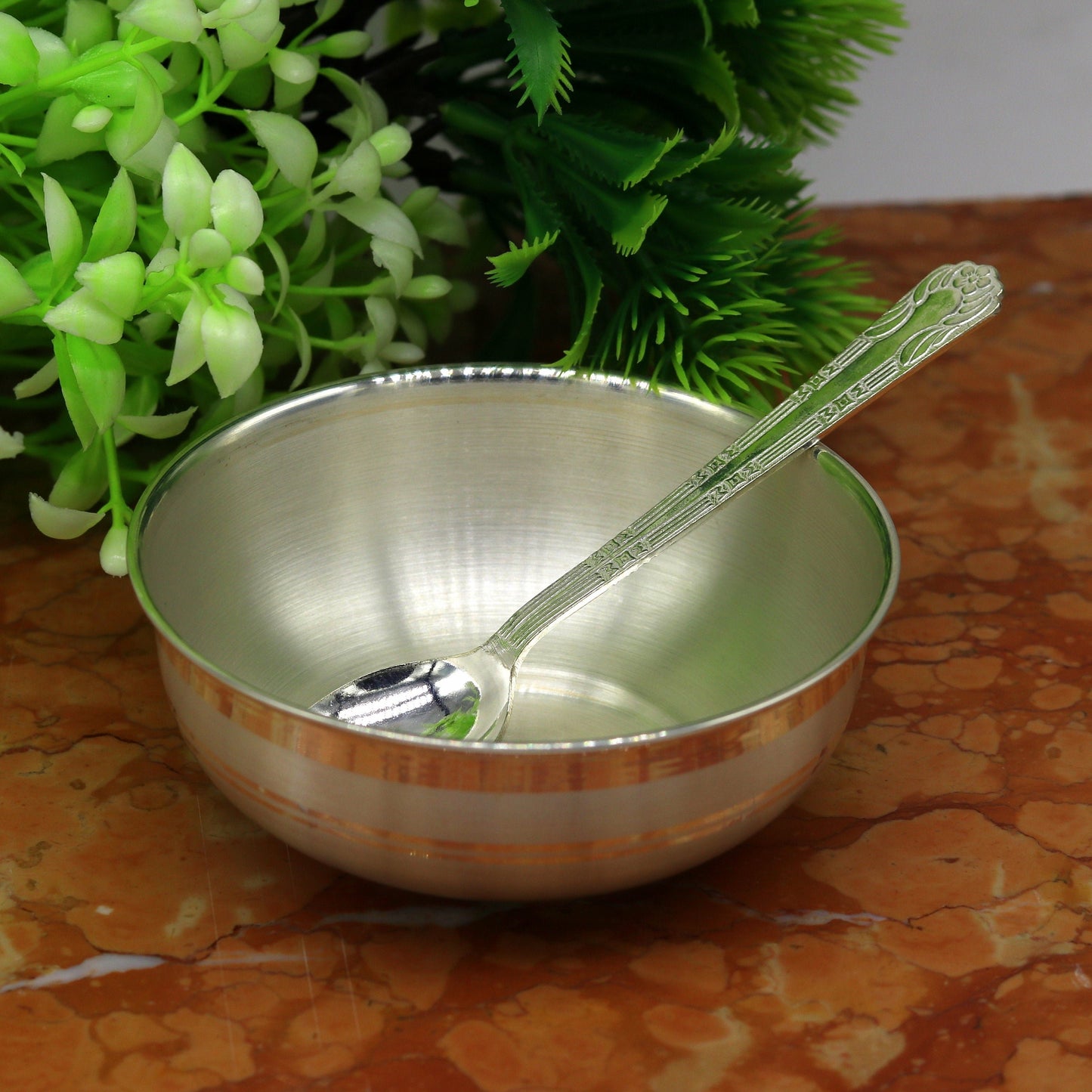 999 pure sterling silver handmade solid silver bowl and spoon, silver has antibacterial properties, keep stay healthy, silver vessels sv66 - TRIBAL ORNAMENTS