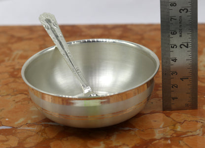 999 pure sterling silver handmade solid silver bowl and spoon, silver has antibacterial properties, keep stay healthy, silver vessels sv66 - TRIBAL ORNAMENTS