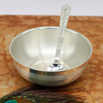999 pure sterling silver handmade solid silver bowl and spoon, silver has antibacterial properties, keep stay healthy, silver vessels sv66 - TRIBAL ORNAMENTS