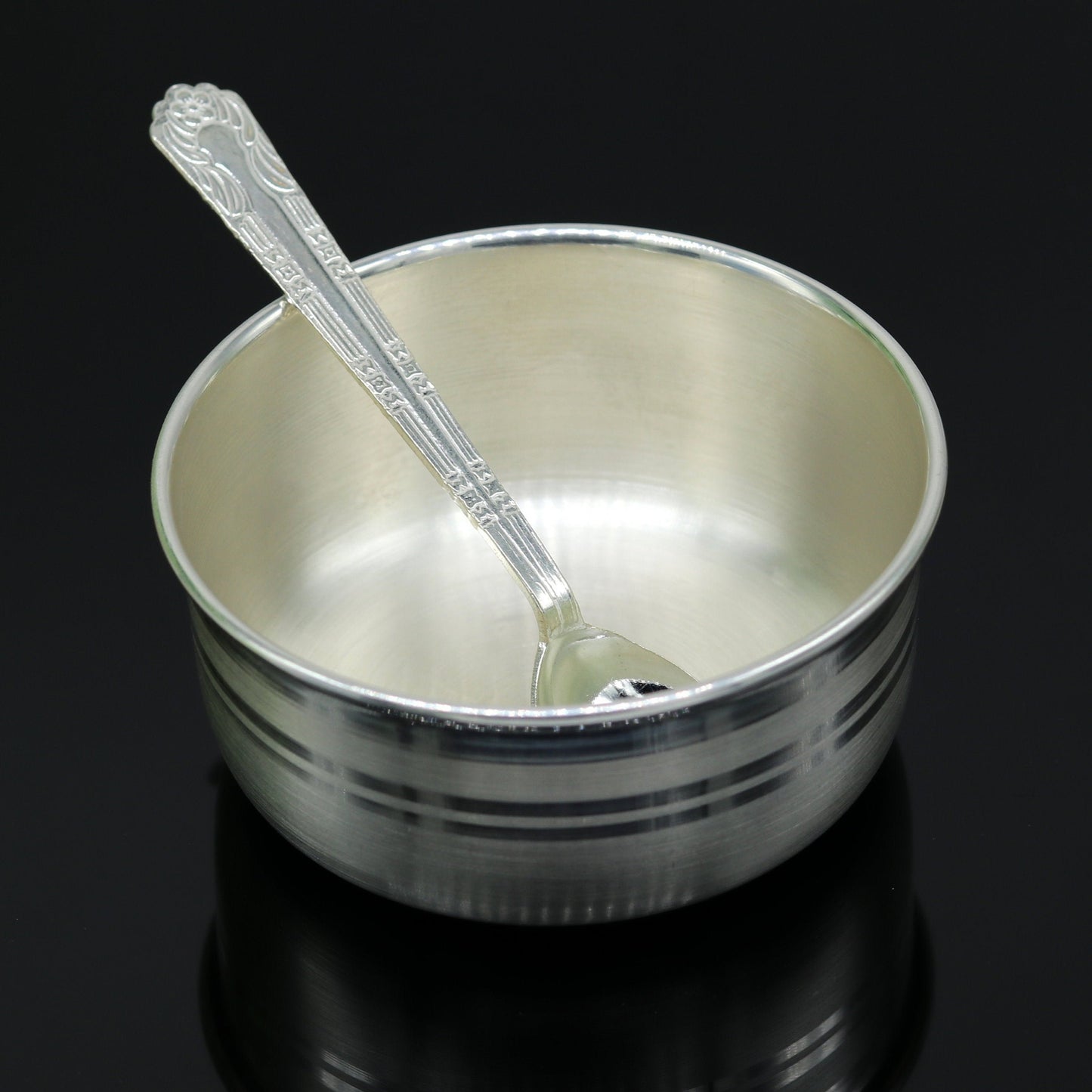 999 pure sterling silver handmade solid silver bowl and spoon, silver has antibacterial properties, stay healthy, silver vessels sv67 - TRIBAL ORNAMENTS