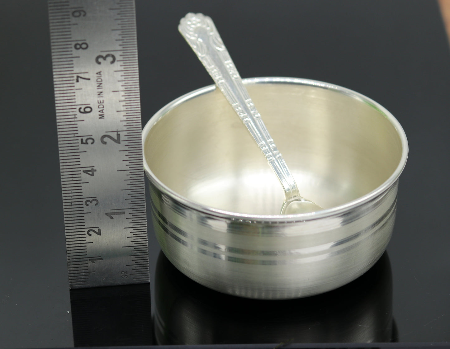 999 pure sterling silver handmade solid silver bowl and spoon, silver has antibacterial properties, stay healthy, silver vessels sv67 - TRIBAL ORNAMENTS