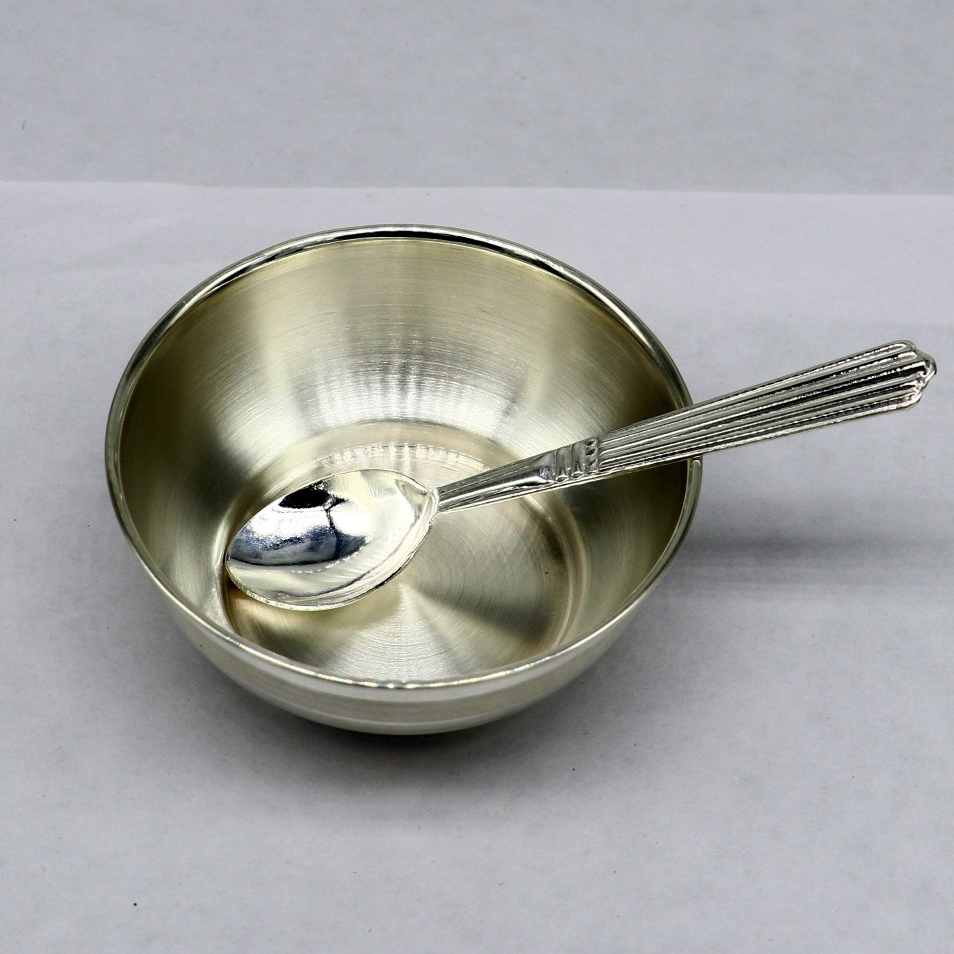 999 pure sterling silver handmade solid silver bowl & spoon, healthy serving bowl, silver vessel, baby serving food utensils baby set sv190 - TRIBAL ORNAMENTS