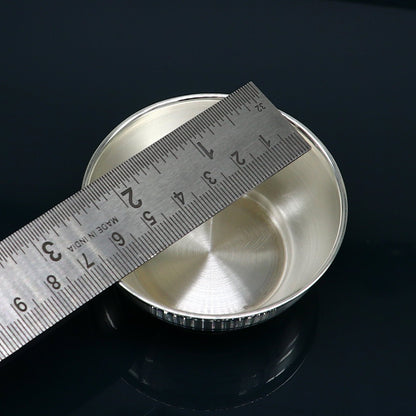 Handmade 999 pure sterling silver baby serving bowl with matching spoon, crafted as a healthy, solid silver food utensil set.