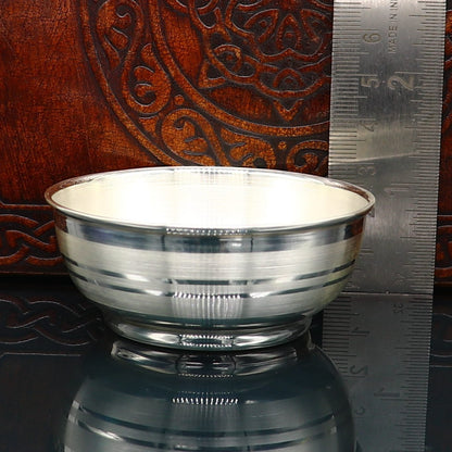 Sterling silver handmade baby serving bowl and spoon set by TRIBAL ORNAMENTS, solid silver vessel for healthy food serving.