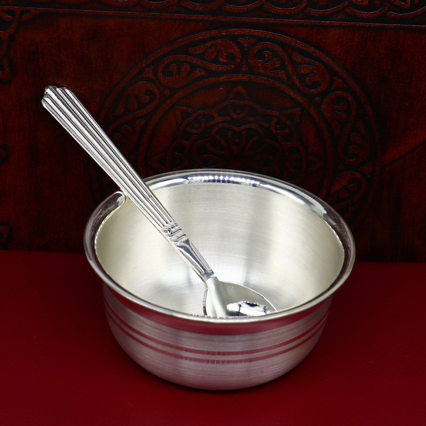 999 pure sterling silver handmade solid silver bowl & spoon, healthy serving bowl, silver vessel, baby serving food utensils baby set sv191 - TRIBAL ORNAMENTS