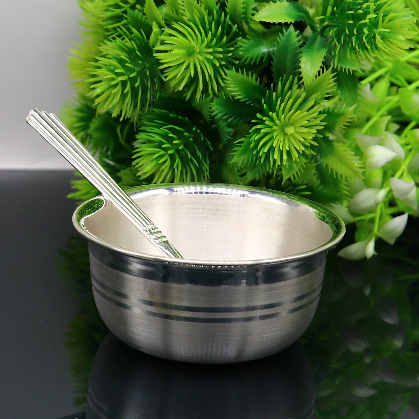 999 pure sterling silver handmade solid silver bowl & spoon, healthy serving bowl, silver vessel, baby serving food utensils baby set sv191 - TRIBAL ORNAMENTS