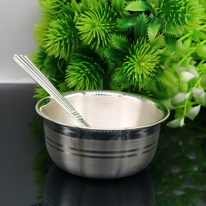 999 pure sterling silver handmade solid silver bowl & spoon, healthy serving bowl, silver vessel, baby serving food utensils baby set sv191 - TRIBAL ORNAMENTS