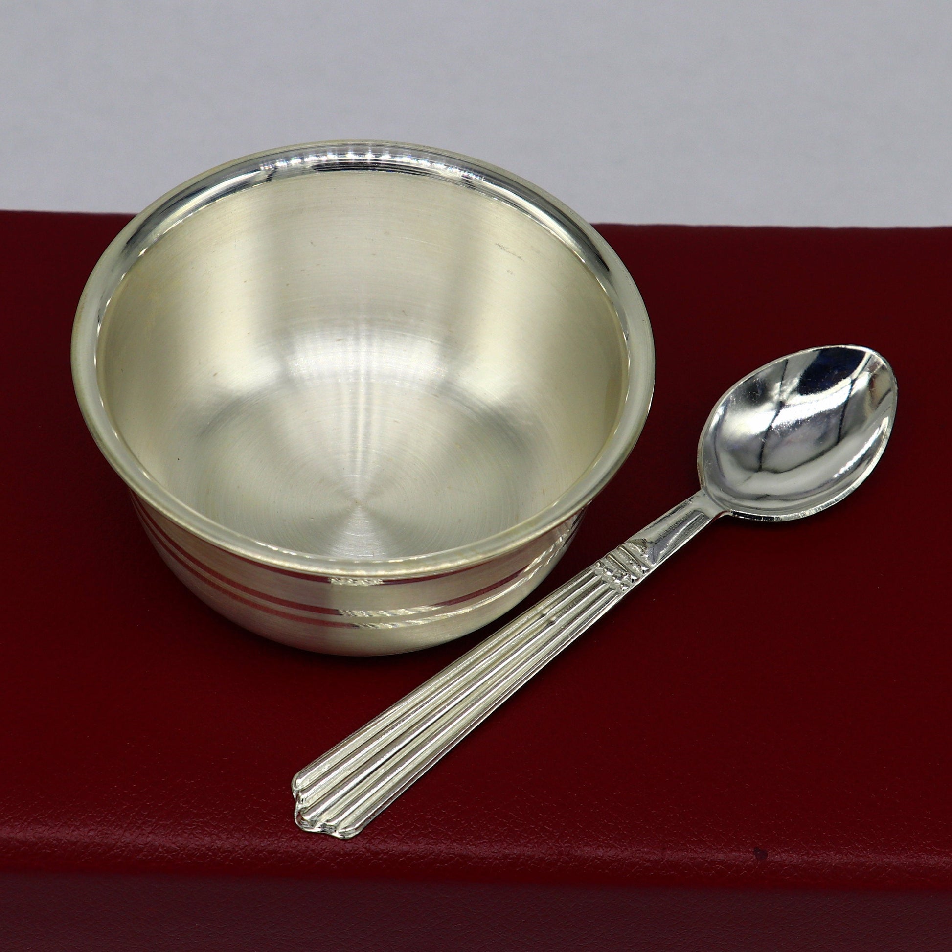 999 pure sterling silver handmade solid silver bowl & spoon, healthy serving bowl, silver vessel, baby serving food utensils baby set sv191 - TRIBAL ORNAMENTS