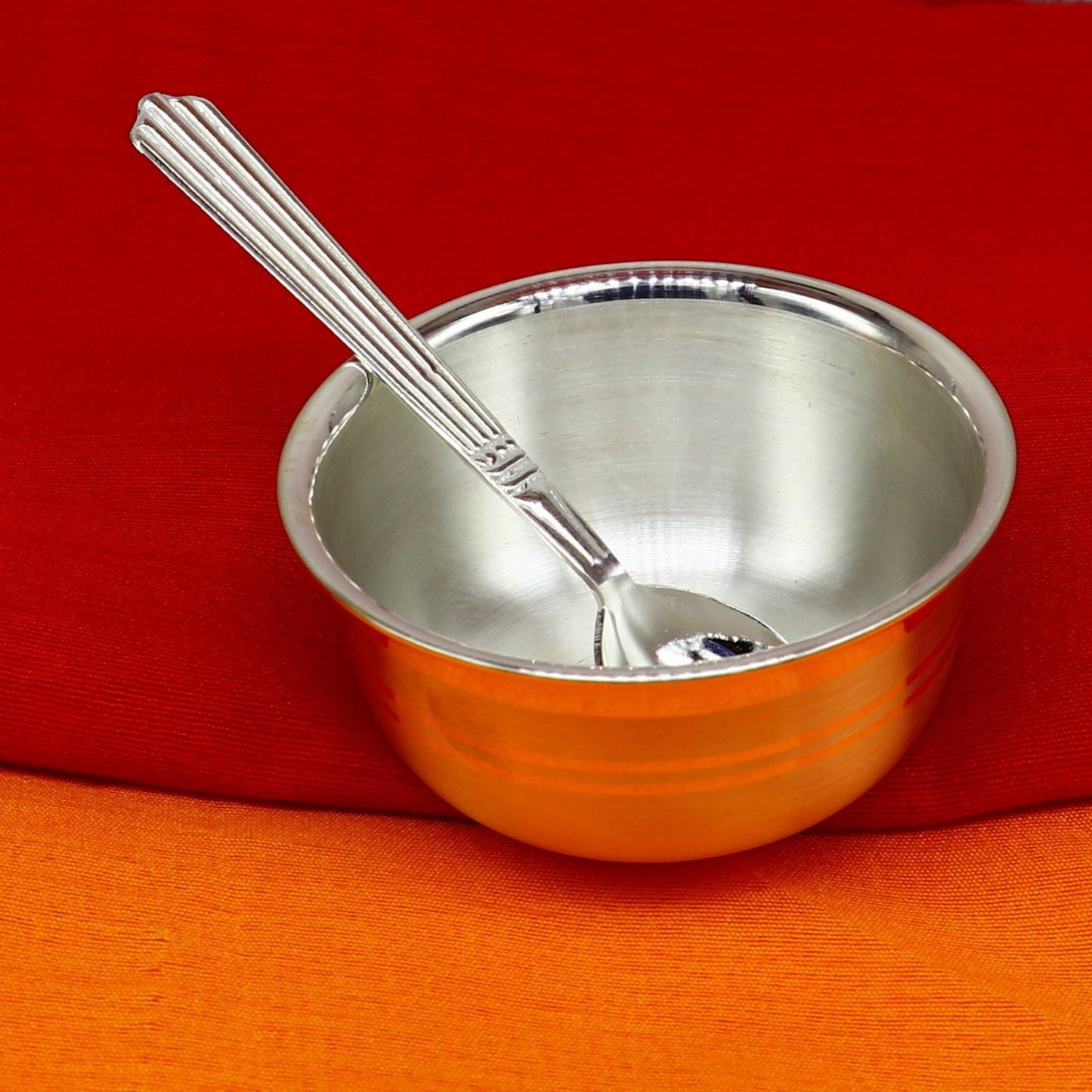 999 pure sterling silver handmade solid silver bowl & spoon, healthy serving bowl, silver vessel, baby serving food utensils baby set sv191 - TRIBAL ORNAMENTS