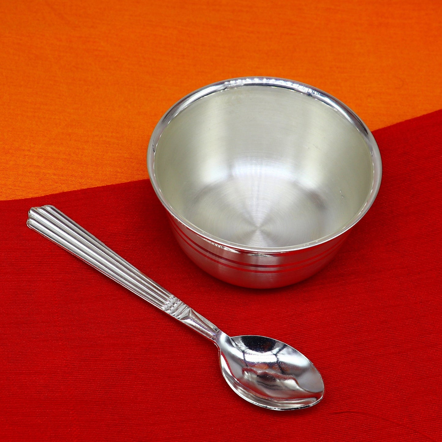 999 pure sterling silver handmade solid silver bowl & spoon, healthy serving bowl, silver vessel, baby serving food utensils baby set sv192 - TRIBAL ORNAMENTS