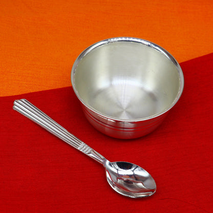 999 pure sterling silver handmade solid silver bowl & spoon, healthy serving bowl, silver vessel, baby serving food utensils baby set sv192 - TRIBAL ORNAMENTS