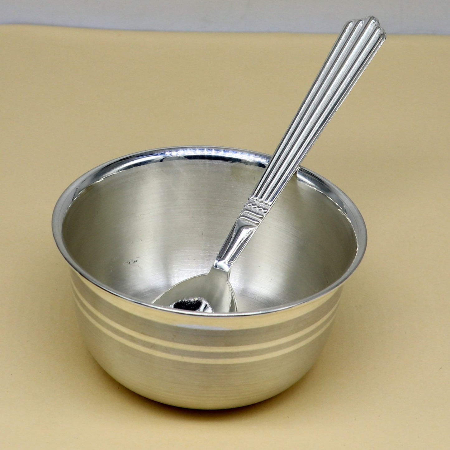 999 pure sterling silver handmade solid silver bowl & spoon, healthy serving bowl, silver vessel, baby serving food utensils baby set sv192 - TRIBAL ORNAMENTS