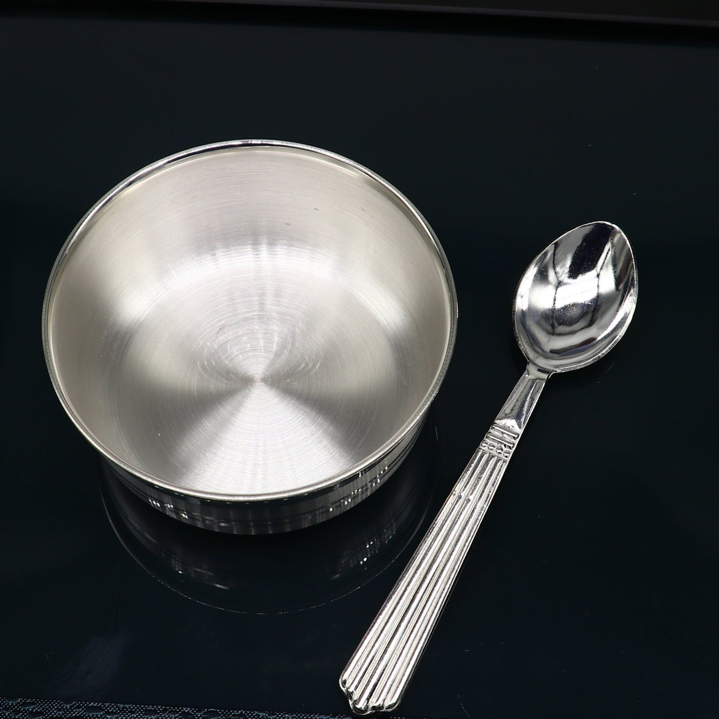 999 pure sterling silver handmade solid silver bowl & spoon, healthy serving bowl, silver vessel, baby serving food utensils baby set sv193 - TRIBAL ORNAMENTS