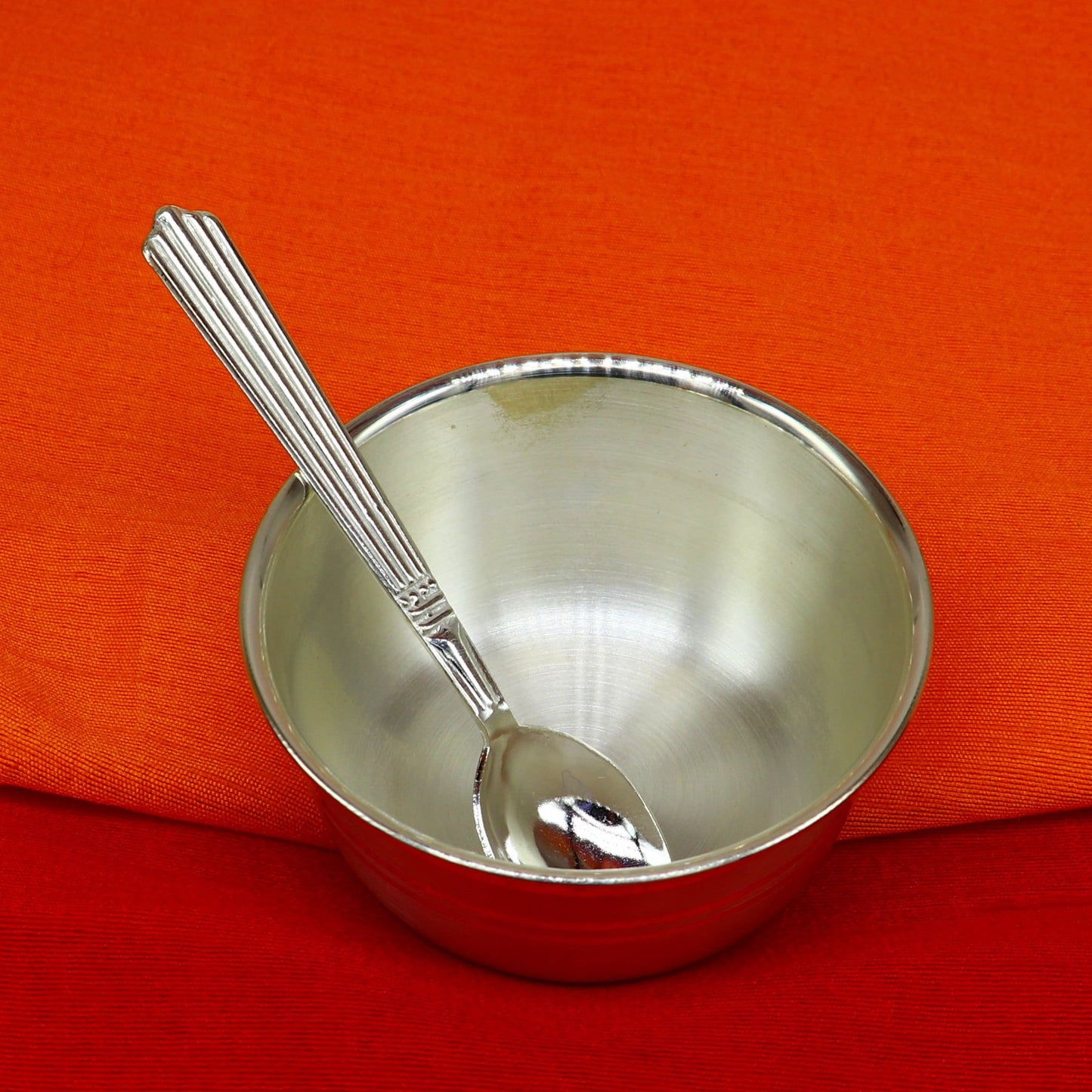 999 pure sterling silver handmade solid silver bowl & spoon, healthy serving bowl, silver vessel, baby serving food utensils baby set sv194 - TRIBAL ORNAMENTS