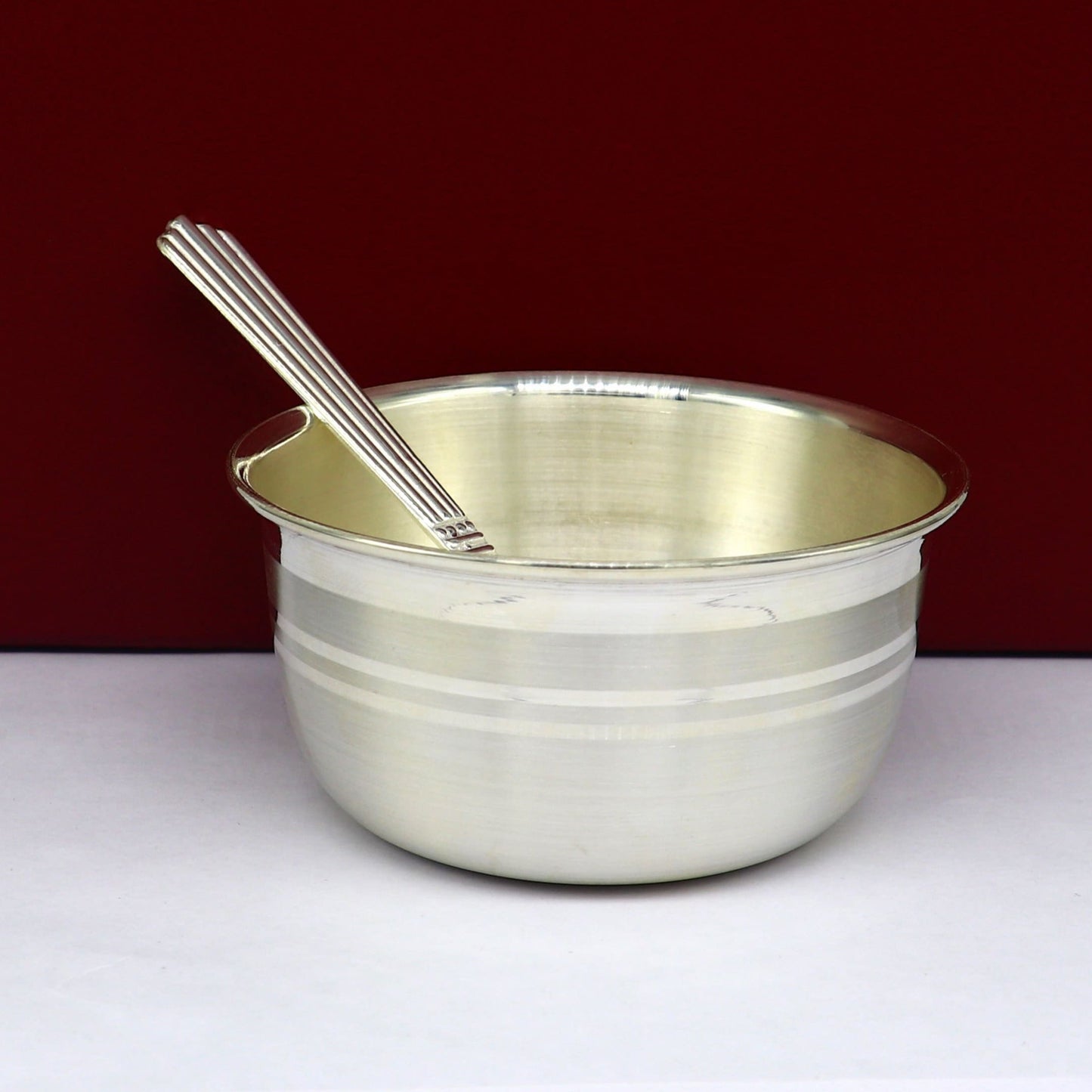 999 pure sterling silver handmade solid silver bowl & spoon, healthy serving bowl, silver vessel, baby serving food utensils baby set sv194 - TRIBAL ORNAMENTS