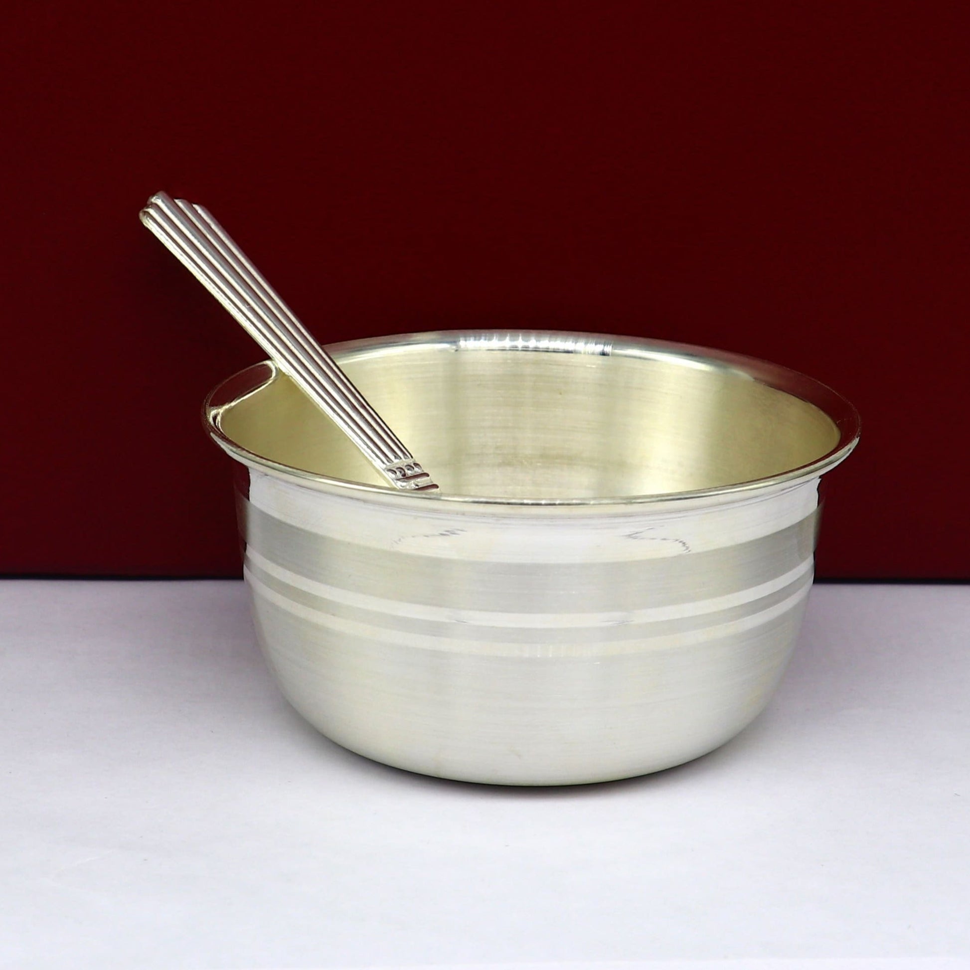 999 pure sterling silver handmade solid silver bowl & spoon, healthy serving bowl, silver vessel, baby serving food utensils baby set sv194 - TRIBAL ORNAMENTS