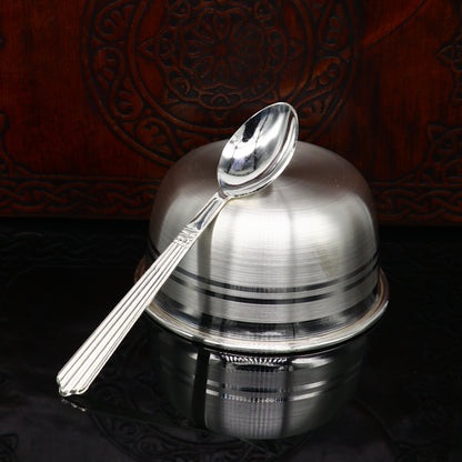 999 pure sterling silver handmade solid silver bowl & spoon, healthy serving bowl, silver vessel, baby serving food utensils baby set sv194 - TRIBAL ORNAMENTS