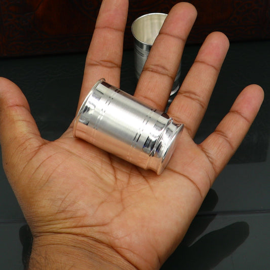 999 silver handmade baby glass set, water/milk Glass tumbler, best gifting silver vodka glass, wine glass set, baby feeding utensils sv135 - TRIBAL ORNAMENTS