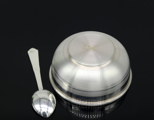 999 solid pure silver handmade bowl and spoon, table serving bowl, silver vessel, baby feeding utensils, silver kitchen art baby set sv86 - TRIBAL ORNAMENTS