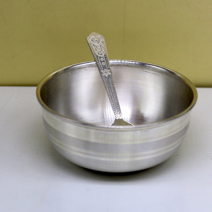 999 solid pure silver handmade utensils bowl and spoon, table serving bowl, silver vessel, baby feeding, silver kitchen art baby set sv88 - TRIBAL ORNAMENTS