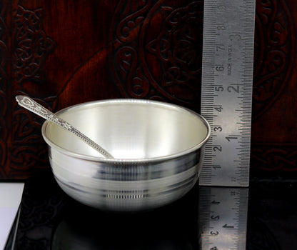999 solid pure silver handmade utensils bowl and spoon, table serving bowl, silver vessel, baby feeding, silver kitchen art baby set sv88 - TRIBAL ORNAMENTS