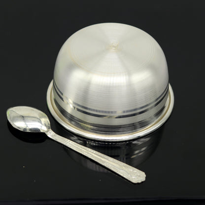 999 solid pure silver handmade utensils bowl and spoon, table serving bowl, silver vessel, baby feeding, silver kitchen art baby set sv89 - TRIBAL ORNAMENTS