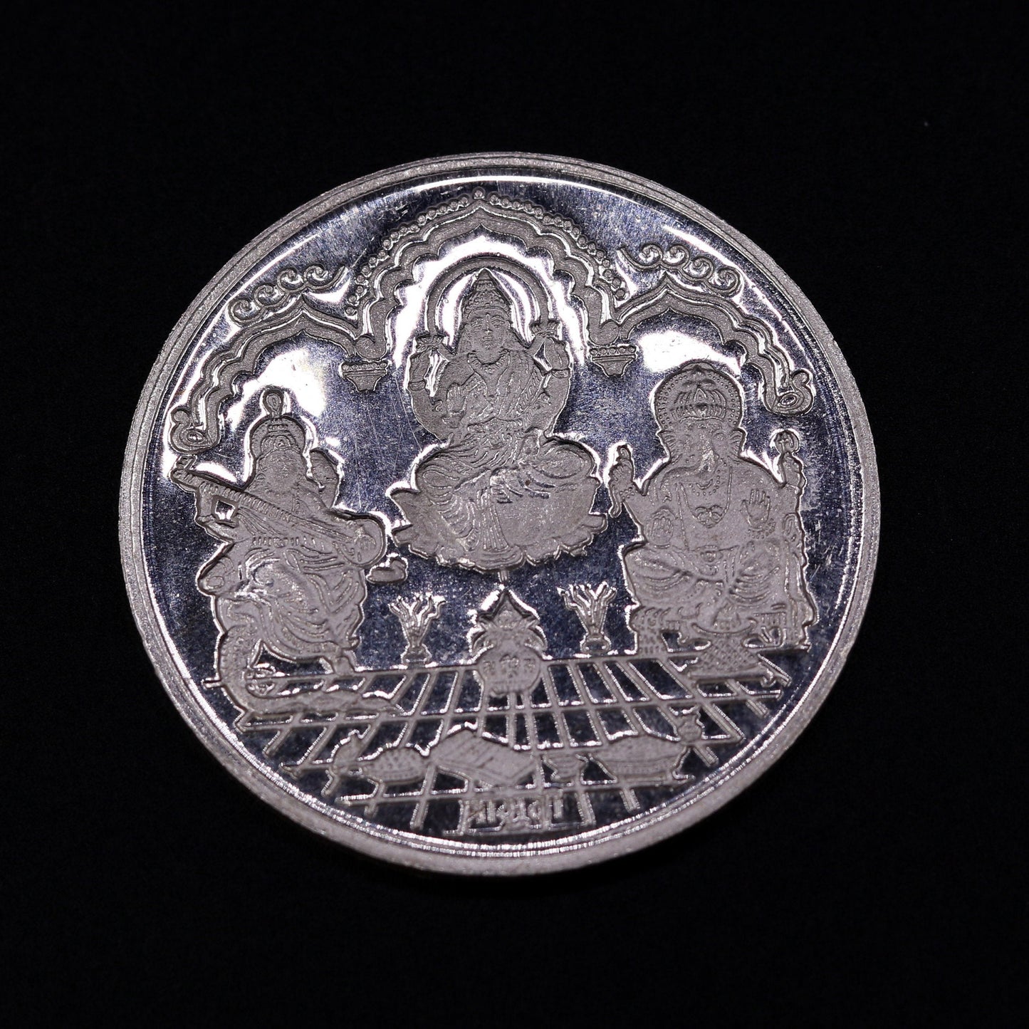 999 solid silver amazing Indian idol lord Ganesha laxmi and sarashwati print 20 grams coin amazing gifting and collcetible coin sst04 - TRIBAL ORNAMENTS