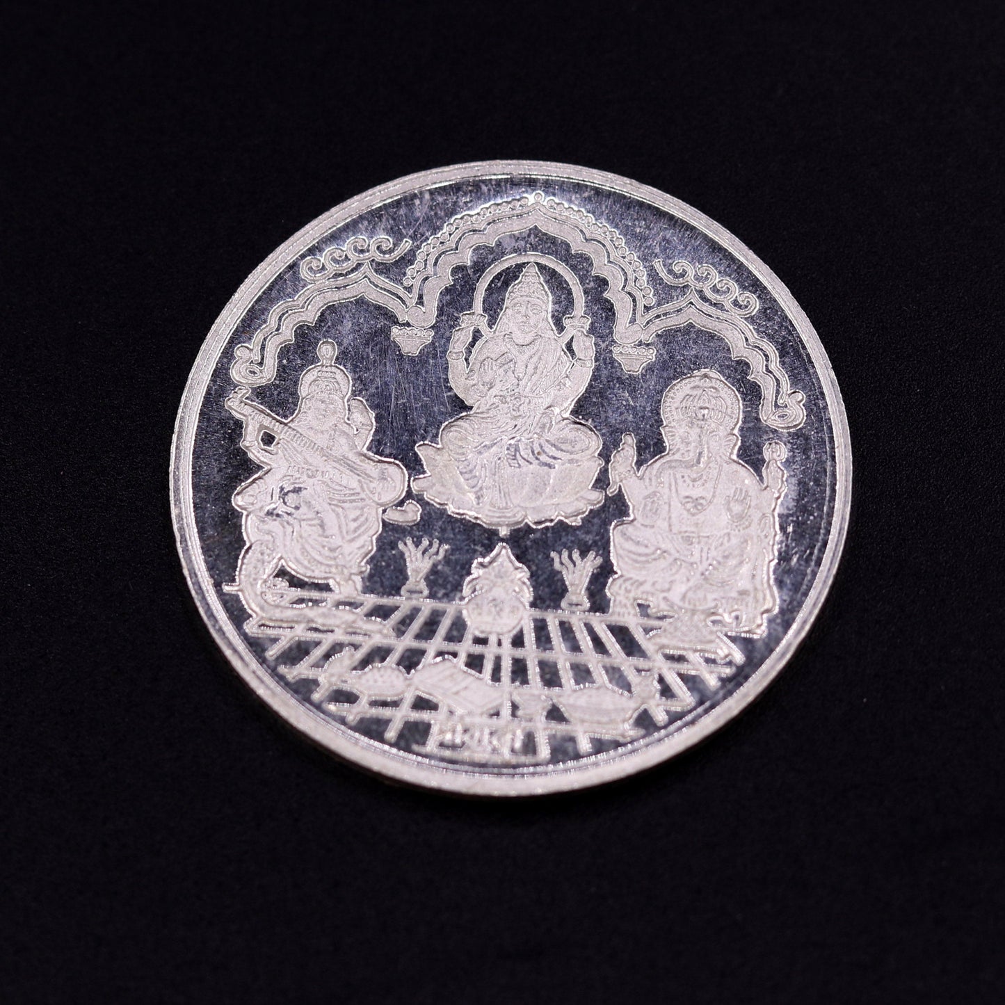 999 solid silver amazing Indian idol lord Ganesha laxmi and sarashwati print 20 grams coin amazing gifting and collcetible coin sst04 - TRIBAL ORNAMENTS